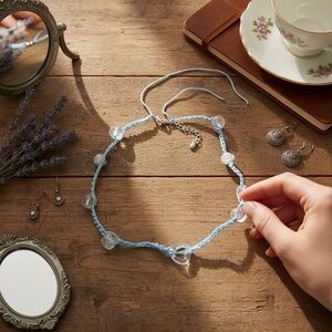 Elegant Crochet Blue Beaded Necklace